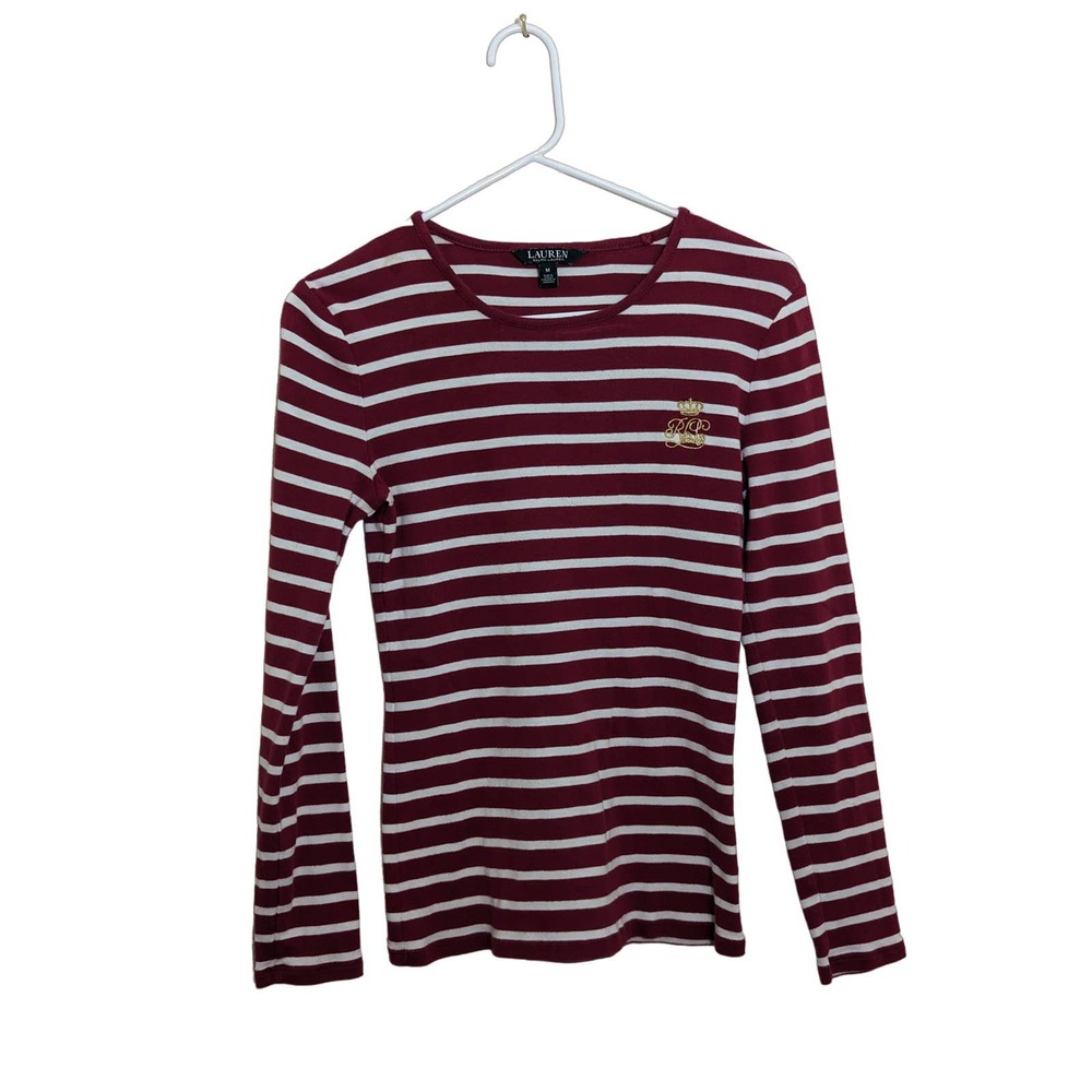 Lauren Ralph Lauren Women's Maroon Striped Sweater Size Medium